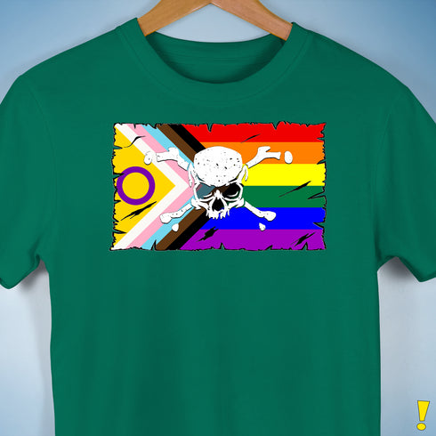 Intersex Inclusive Progress Pride Pirate Flag Premium Unisex T-Shirt - Kelly Green